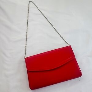 HL USA Harry Levine Vintage Red Leather Purse Handbag On Gold Tone Chain